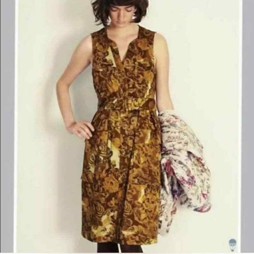 Anthropologie Moulinette Soeurs Brown Yellow Rose Utility Dress Size 0